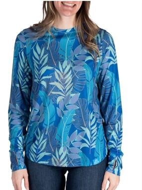 REALTREE Fishing long sleeve fishing tee thumb holes side slits tropical blue L